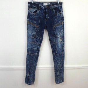 FWRD Mens 33x32 Acid Wash Blue Distressed Skinny Denim Jeans